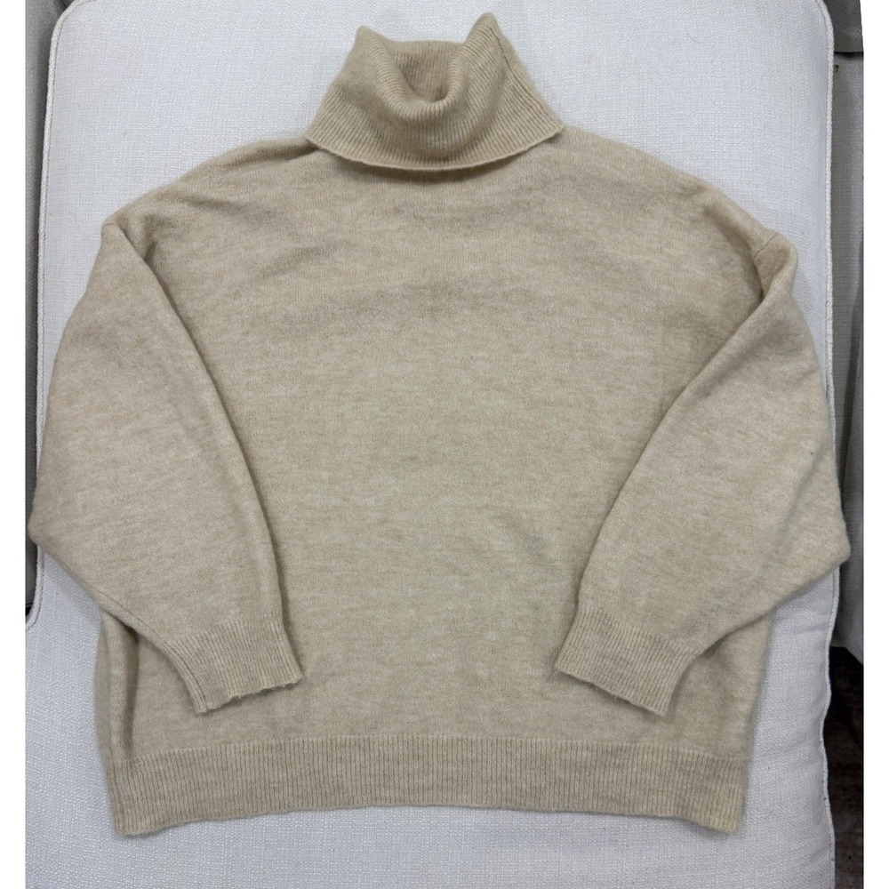 Zara Turtleneck Sweater Womens Medium Tan Alpaca Wool Blend Oversized Excellent
